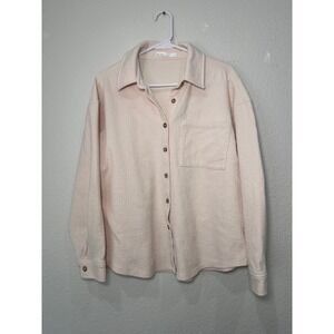 Oak + Fort Textured Button Up Shirt Cream Off White KT-6318-W Womens XS